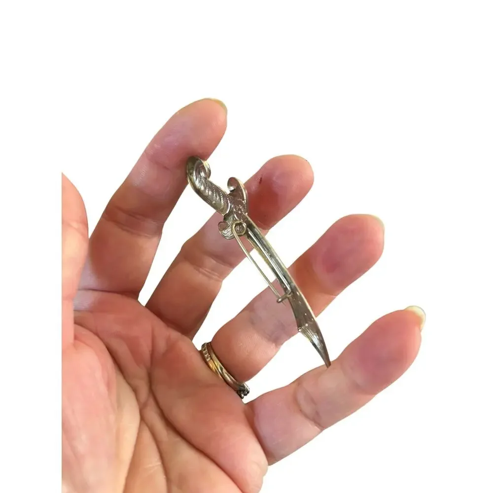 Vintage Silver Tone Scimitar Sword Brooch Curved Saber Costume Pin